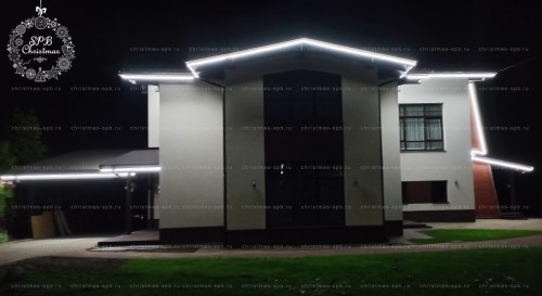 Контурное освещение дома гибким неоном 16мм (д. Хиттолово Л.О.)