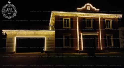 Контурная подсветка фасада здания гибким неоном (д. Кукушкино Л.О.)