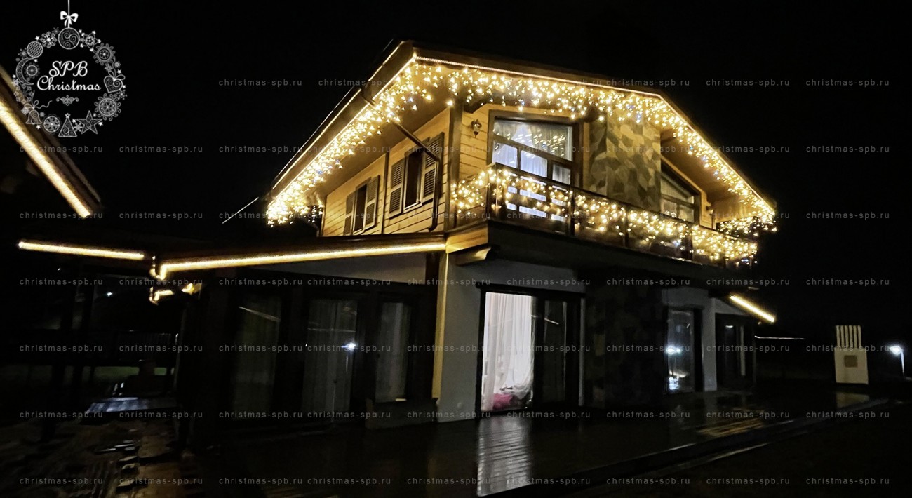 Оформления дома к Новому году светодиодными гирляндами. Архитектурная подсветка с гарантией 1 год. Визуализация в подарок!