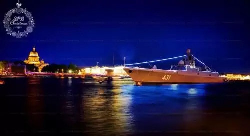 Украшение гирляндами кораблей День ВМФ 2019 Санкт-Петербург