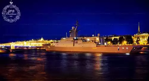 Контурная подсветка дюралайтом кораблей День ВМФ 2019 Санкт-Петербург