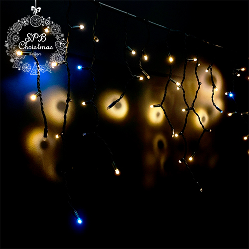 Уличная гирлянда бахрома PREMIUM (120LED, 3х0,6м, IP67, черный провод каучук, вспышки) теплый белый-вспышки белый
