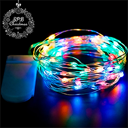 Светодиодная гирлянда нить «Роса - мини» на батарейках (50LED, 5м) разноцветная