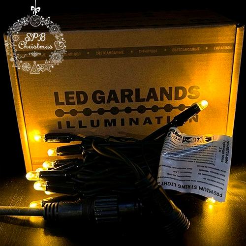 Уличная гирлянда нить PREMIUM (20LED, 2м, IP67, черный провод каучук) теплый белый