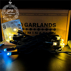 Уличная гирлянда нить PREMIUM (20LED, 2м, IP67, черный провод каучук) теплый белый-вспышки белый
