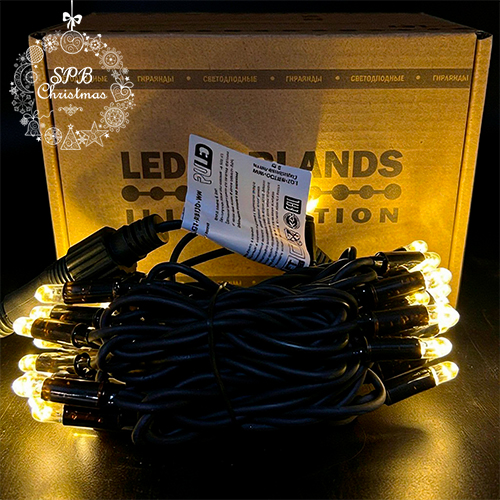 Уличная гирлянда нить PREMIUM (30LED, 3м, IP67, черный провод каучук) теплый белый