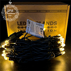 Уличная гирлянда нить PREMIUM (30LED, 3м, IP67, черный провод каучук) теплый белый