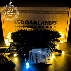 Уличная гирлянда нить PREMIUM (30LED, 3м, IP67, черный провод каучук) теплый белый-вспышки белый