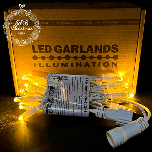 Уличная гирлянда нить PREMIUM (20LED, 2м, IP67, белый провод каучук) теплый белый
