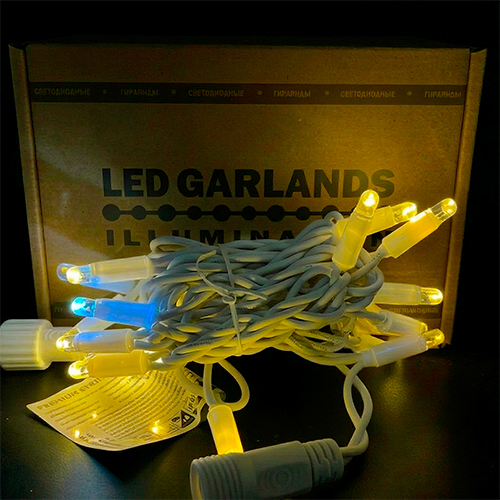 Уличная гирлянда нить PREMIUM (20LED, 2м, IP67, белый провод каучук) теплый белый-вспышки белый