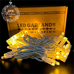 Уличная гирлянда нить PREMIUM (30LED, 3м, IP67, белый провод каучук) теплый белый