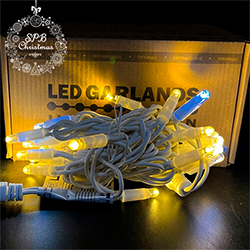 Уличная гирлянда нить PREMIUM (30LED, 3м, IP67, белый провод каучук) теплый белый-вспышки белый