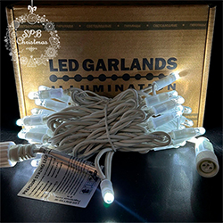 Уличная гирлянда нить PREMIUM (30LED, 3м, IP67, белый провод каучук) белый-вспышки белый