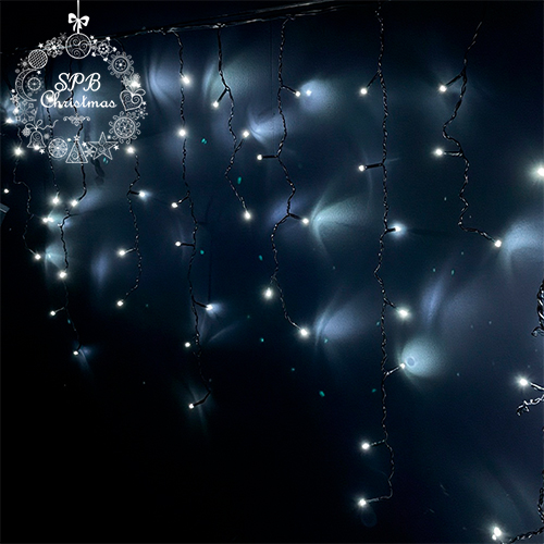 Уличная светодиодная гирлянда бахрома (120LED, 3х0,7м, IP54, черный провод) белый