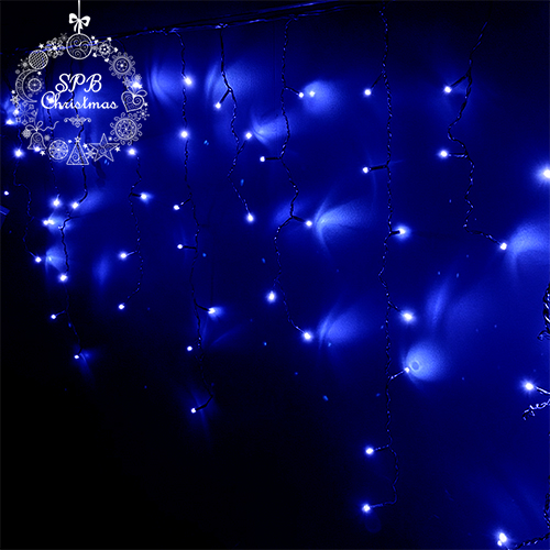 Уличная светодиодная гирлянда бахрома (120LED, 3х0,7м, IP54, черный провод) синий