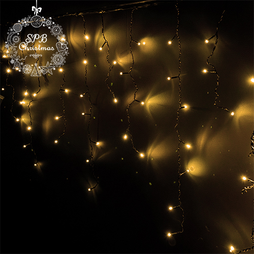 Уличная светодиодная гирлянда бахрома (120LED, 3х0,7м, IP54, черный провод) теплый белый