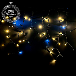 Уличная гирлянда бахрома LUXURY (150LED, 3х0,7м, IP67, черный провод каучук) теплый белый-вспышки белый 