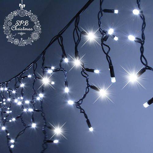 Уличная светодиодная гирлянда бахрома (100LED, 2х0,5м, IP65, черный провод каучук, вспышки) синий-вспышки белый