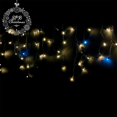 Уличная светодиодная гирлянда бахрома (100LED, 2х0,5м, IP65, черный провод каучук, вспышки) теплый белый-вспышки белый