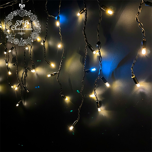 Уличная светодиодная гирлянда бахрома (100LED, 2х0,5м, IP65, черный провод каучук, вспышки) теплый белый-вспышки белый