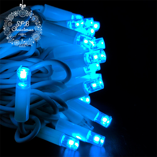 Уличная светодиодная гирлянда нить (80LED, 8м, IP65, белый провод каучук, вспышки) синий-вспышки белый