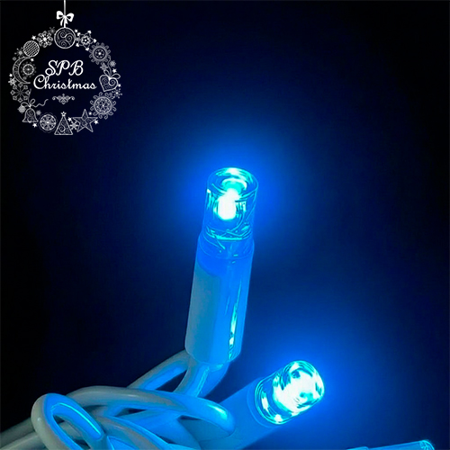 Уличная светодиодная гирлянда нить (80LED, 8м, IP65, белый провод каучук, вспышки) синий-вспышки белый