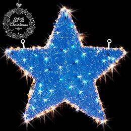 Панно из дюралайта и мишуры «Звезда» теплый белый - синий (56х56см, 112LED, уличное)