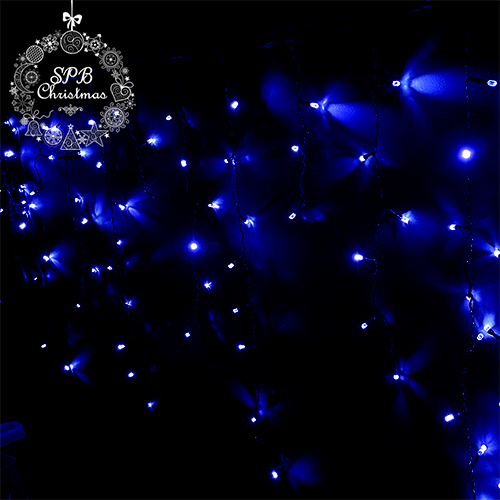 Уличная светодиодная гирлянда бахрома «Кристалл» (120LED, 3х0,80м, IP54, черный провод) синий