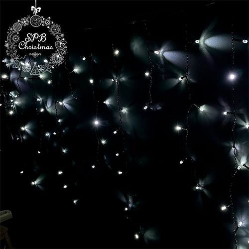 Уличная светодиодная гирлянда бахрома «Кристалл» (120LED, 3х0,80м, IP54, черный провод) белый
