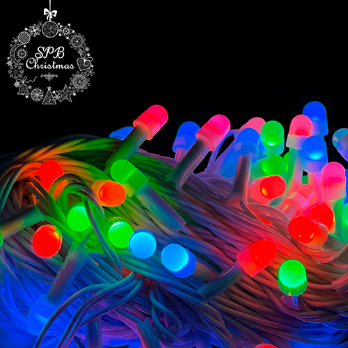 Светодиодная гирлянда нить «Жемчуг» (100LED, 10м., белый пвх, коннектор) разноцветная