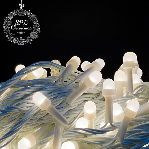 Светодиодная гирлянда нить «Жемчуг» (100LED, 10м., белый пвх, коннектор) теплый белый