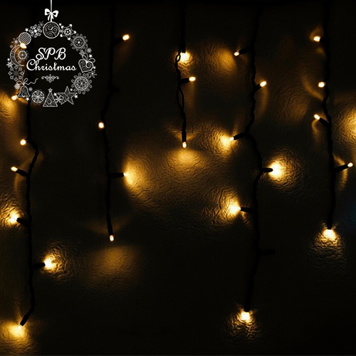 Уличная светодиодная гирлянда бахрома (100LED, 2х0,55м, IP54, черный провод каучук) теплый белый
