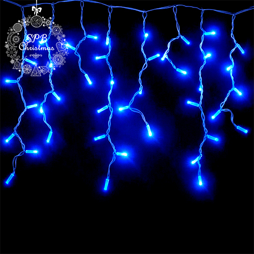 Уличная светодиодная гирлянда бахрома (120LED, 3х0,6м, IP65, белый провод каучук, вспышки) синий-вспышки белый