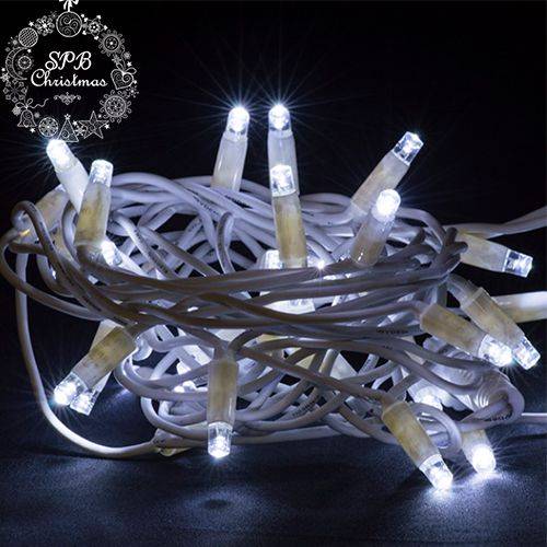 Уличная светодиодная гирлянда нить (80LED, 8м, IP65, белый провод каучук, вспышки) розовый-вспышки белый