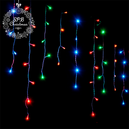 Светодиодная гирлянда бахрома (120LED, 3х0,70м) разноцветная