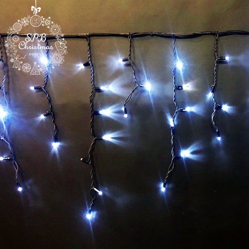 Уличная гирлянда бахрома (150LED, 5х0,7м, IP65, черный провод каучук, вспышки) теплый белый-вспышки белый