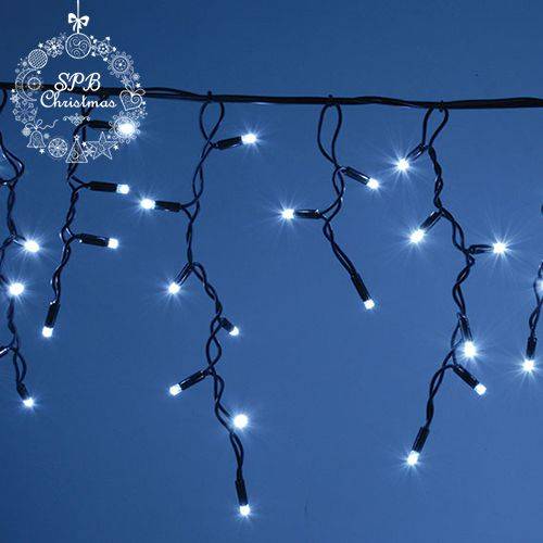 Уличная светодиодная гирлянда бахрома (100LED, 2х0,5м, IP65, черный провод каучук) белый
