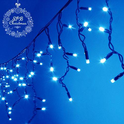 Уличная светодиодная гирлянда бахрома (100LED, 2х0,5м, IP65, черный провод каучук) синий