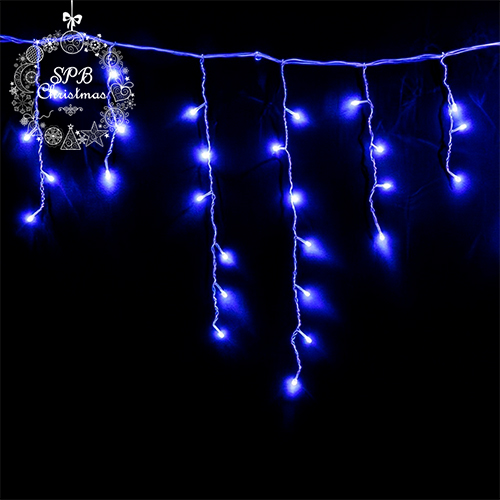 Уличная светодиодная гирлянда бахрома (120LED, 3х0,7м, IP54, белый провод) синий-вспышки белый