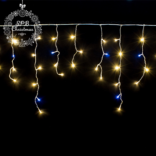Уличная светодиодная гирлянда бахрома (120LED, 3х0,7м, IP54, белый провод) теплый белый-вспышки белый