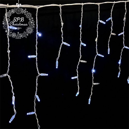 Уличная светодиодная гирлянда бахрома (100LED, 3х0,6м, IP65, прозрачный провод) белый