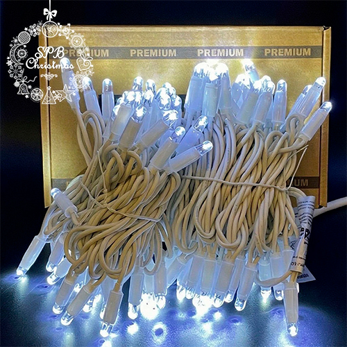Уличная гирлянда нить PREMIUM (100LED, 10м, IP67, белый провод каучук) белый