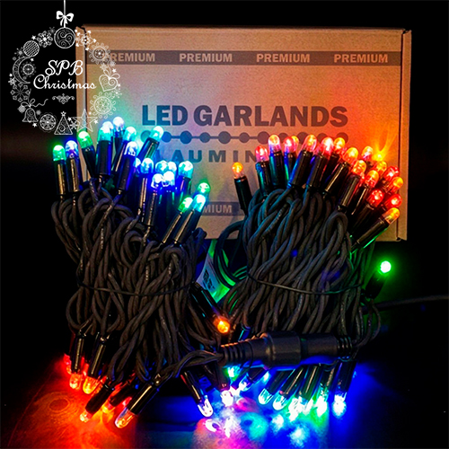 Уличная гирлянда нить PREMIUM (100LED, 10м, IP67, черный провод каучук) RGB статика