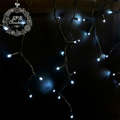 Уличная гирлянда бахрома PREMIUM (120LED, 3х0,6м, IP67, черный провод каучук) белый