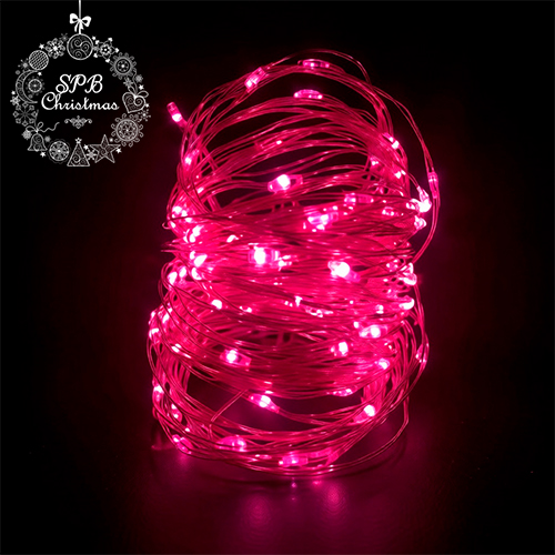 Светодиодная гирлянда нить «Роса» на батарейках (100LED, 10м) розовый