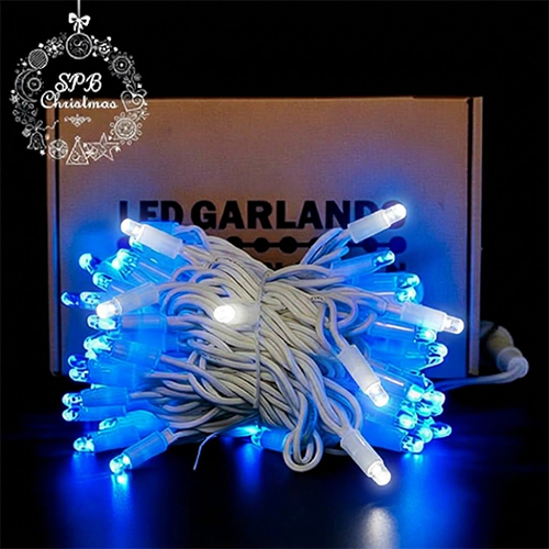 Уличная светодиодная гирлянда нить (100LED, 10м, IP65, белый провод каучук) синий-вспышки белый