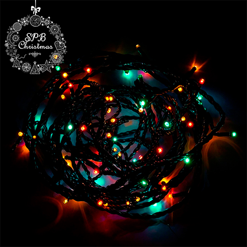 Уличная светодиодная гирлянда нить (180LED, 17м, IP54, черный провод) разноцветная