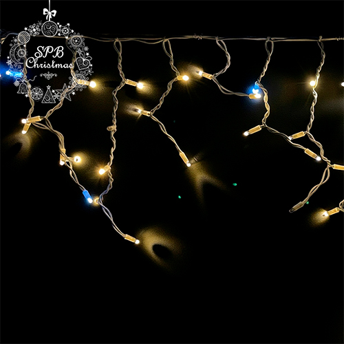Уличная гирлянда бахрома PRO (102LED, 3х0,5м, IP67, белый провод каучук) теплый белый-вспышки белый
